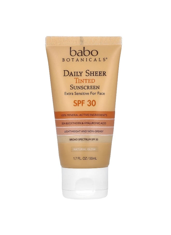 Babo Botanicals, Daily Sheer Tinted Sunscreen, SPF 30, Natural Glow, Fragrance Free, 1.7 fl oz (50 ml)