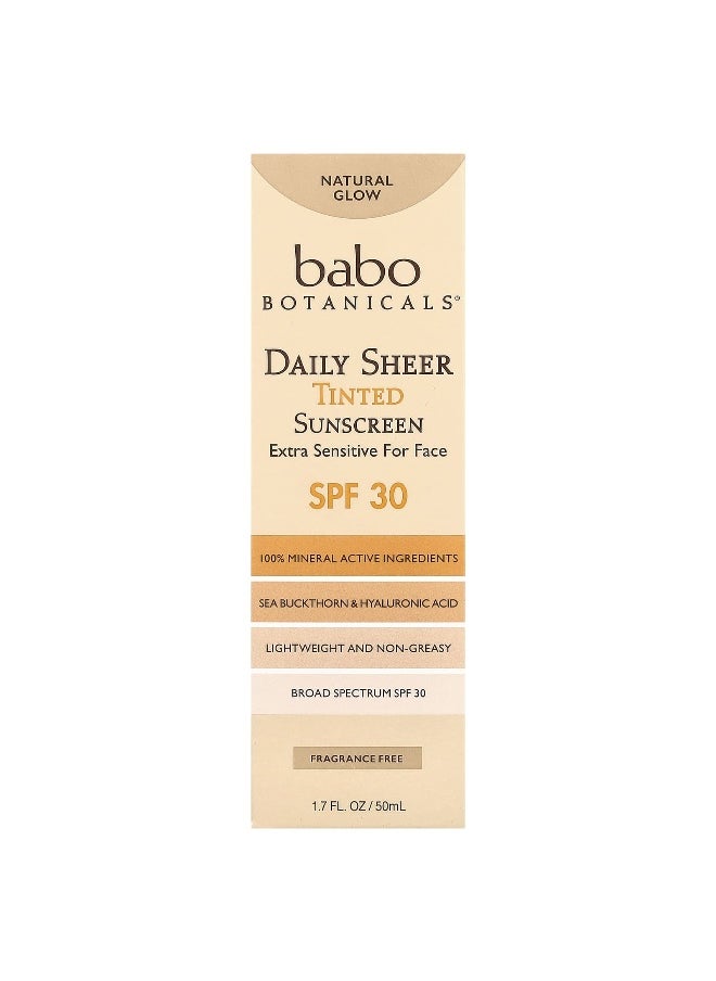 Babo Botanicals, Daily Sheer Tinted Sunscreen, SPF 30, Natural Glow, Fragrance Free, 1.7 fl oz (50 ml)