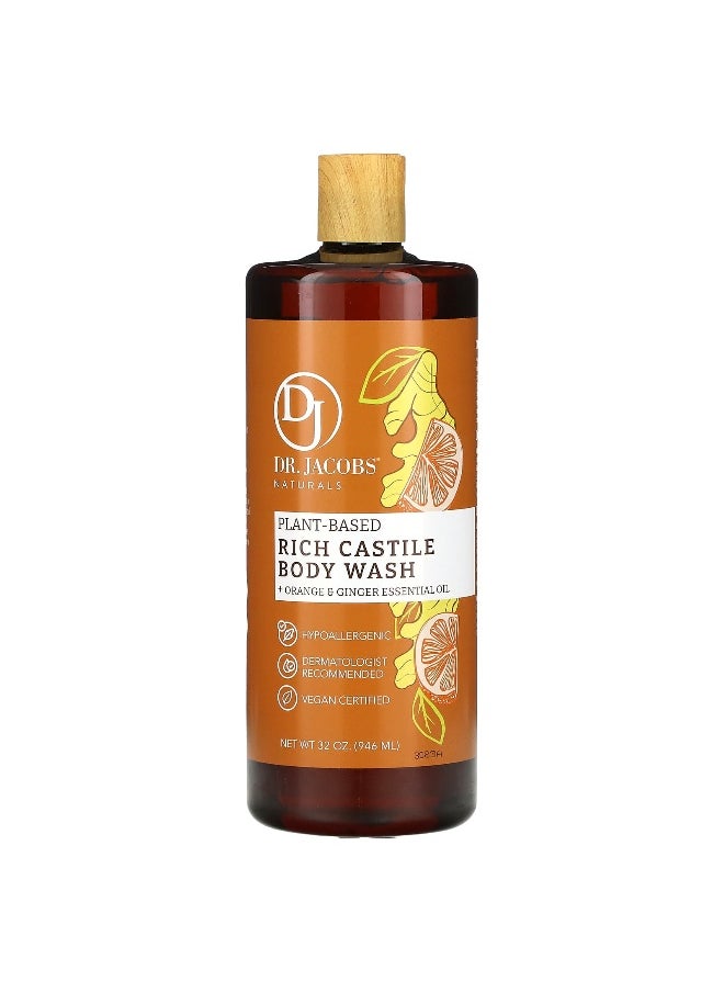 Dr. Jacobs Naturals, Plant-Based Rich Castile Body Wash, Orange & Ginger Essential Oil, 32 oz (946 ml)
