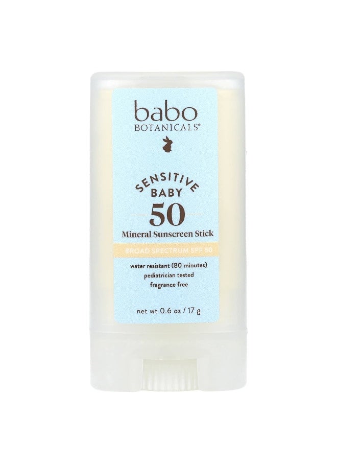 Babo Botanicals, Sensitive Baby, Mineral Sunscreen Stick, SPF 50, Fragrance Free, 0.6 oz (17 g)