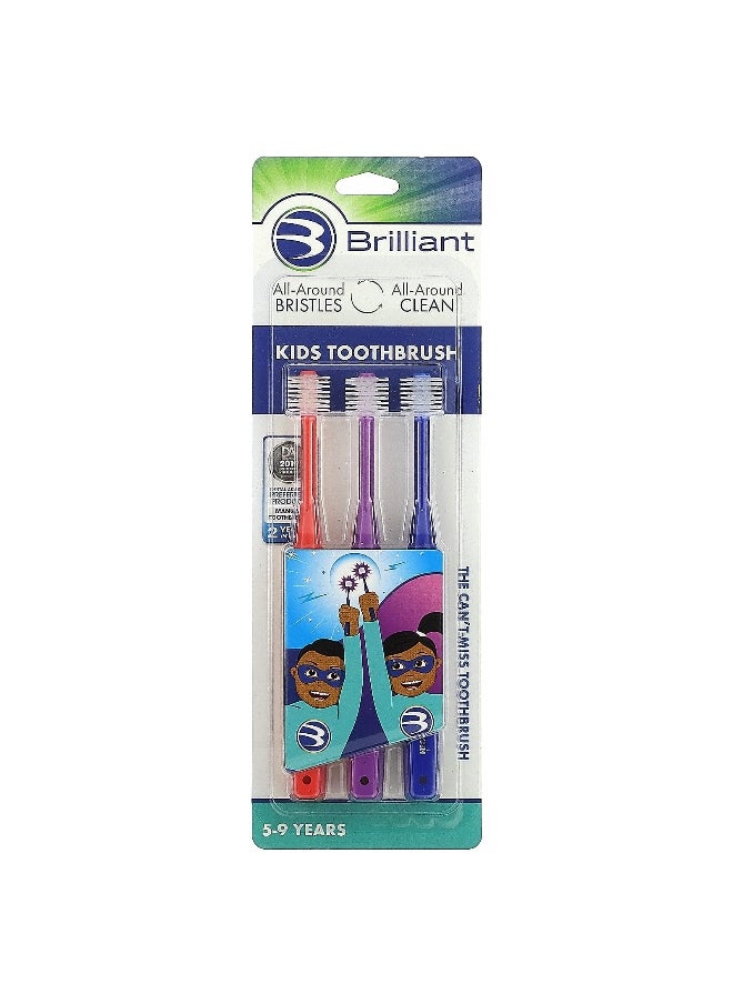 Baby Buddy, Brilliant, Kids Toothbrush, 5-9 Years, 3 Toothbrushes