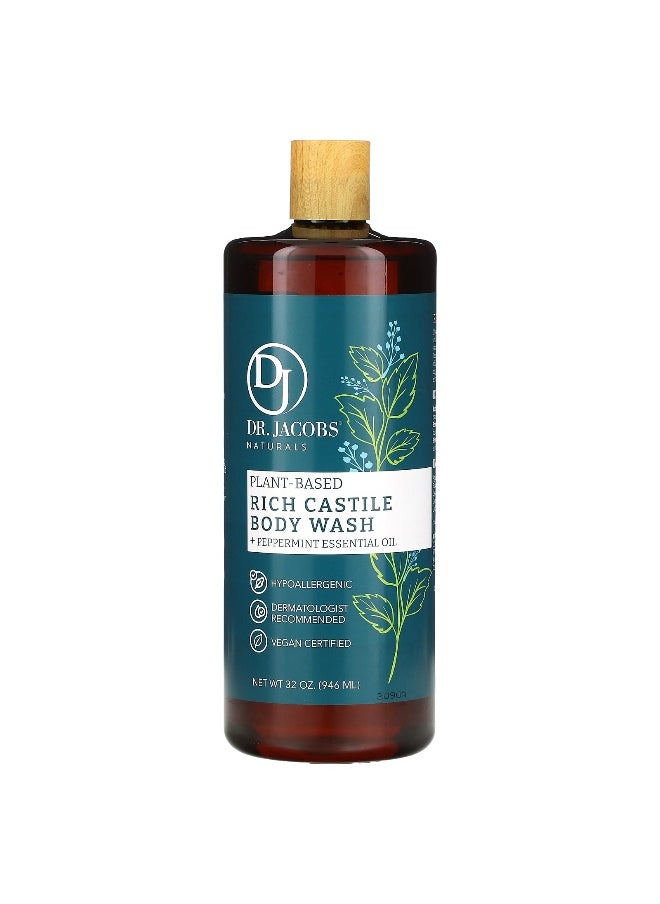 Dr. Jacobs Naturals, Plant-Based Rich Castile Body Wash, Peppermint Essential Oil, 32 oz (946 ml)