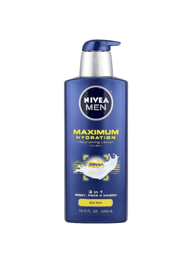 Nivea, Men, Maximum Hydration, Nourishing Lotion, Dry Skin, Aloe Vera, 16.9 fl oz (500 ml)