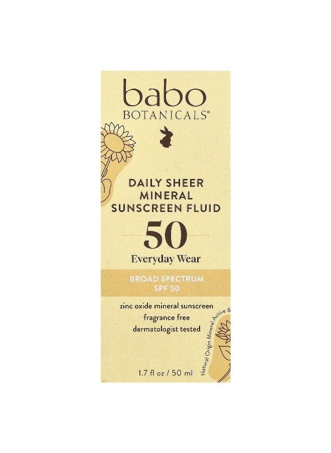 Babo Botanicals, Daily Sheer Mineral Sunscreen Fluid, SPF 50, Fragrance Free, 1.7 fl oz (50 ml)