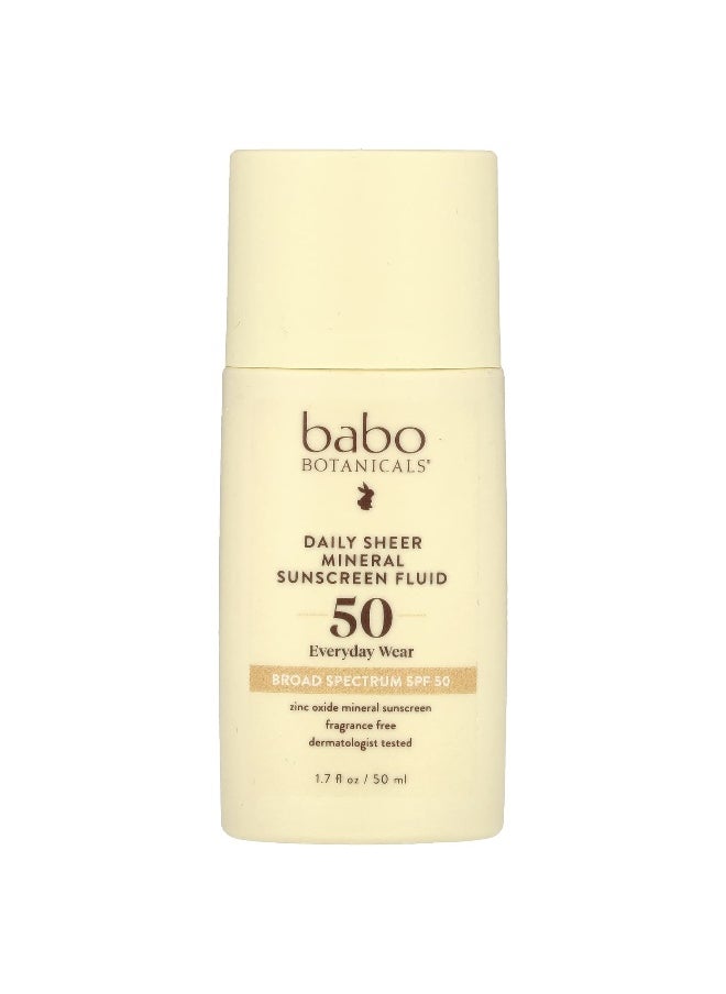Babo Botanicals, Daily Sheer Mineral Sunscreen Fluid, SPF 50, Fragrance Free, 1.7 fl oz (50 ml)