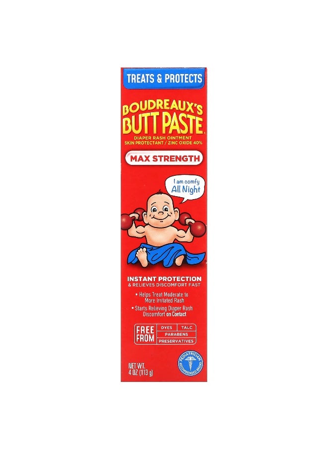Boudreaux's Butt Paste, Diaper Rash Ointment, Max Strength, 4 oz (113 g)