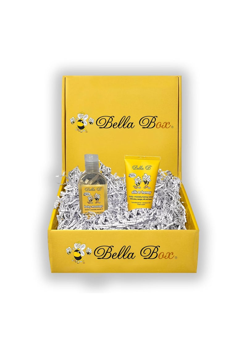 Bella B Gift Set  Baby Massage Oil 33 oz and Silk  Honey Baby Lotion 2oz Organic and Natural