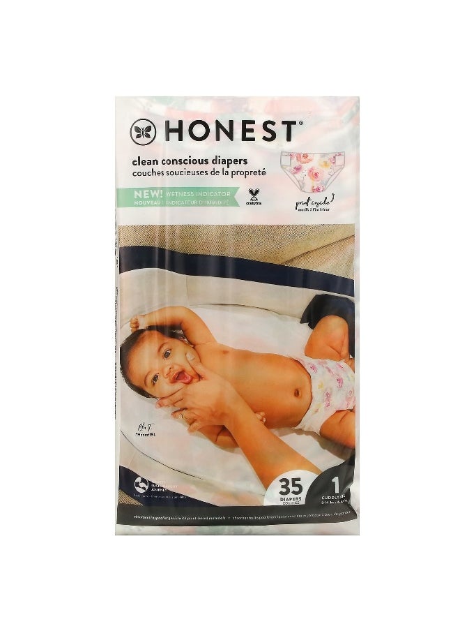 The Honest Company, Honest Diapers, Size 1, 8-14 Pounds, Rose Blossom, 35 Diapers