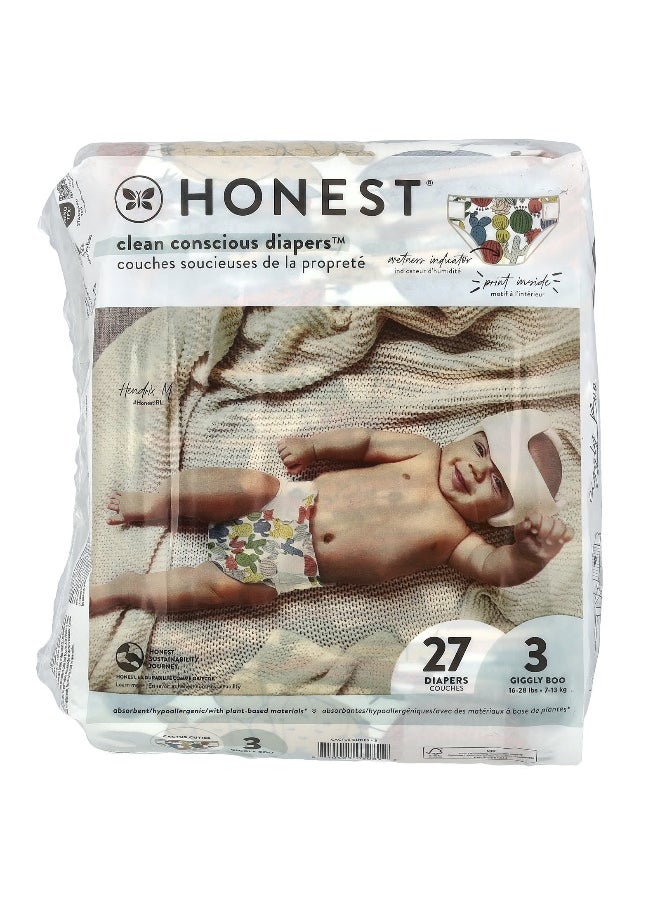 The Honest Company, Clean Conscious Diapers™, Size 3, 16-28 lbs, Cactus Cuties, 27 Diapers