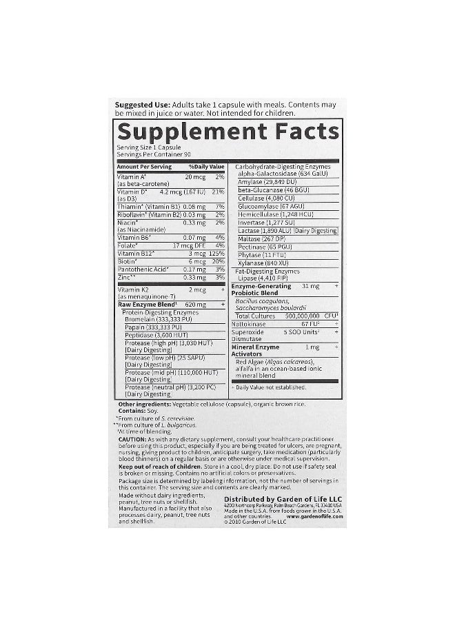 Garden of Life, RAW Enzymes, Women 50 & Wiser, 90 Vegetarian Capsules