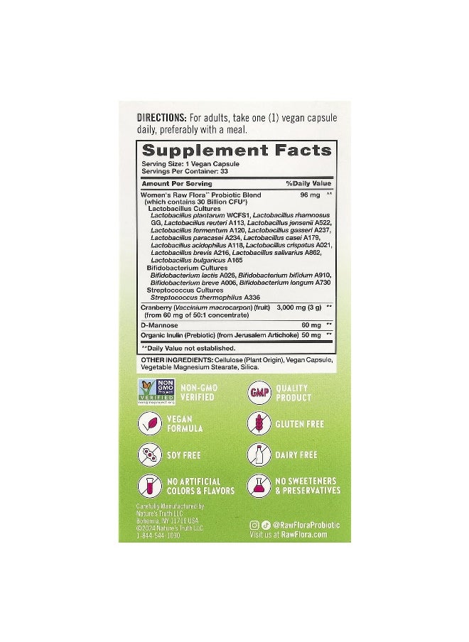 Nature's Truth, Women's Care, Raw Flora™ Probiotic-18, 33 Vegan Capsules