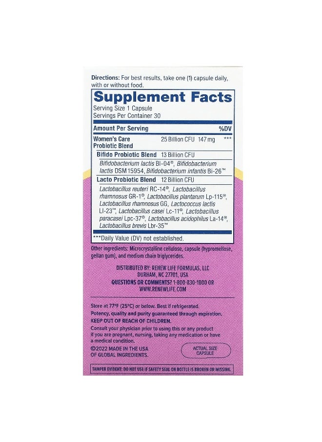 Renew Life, Women's Care Probiotic, 25 Billion CFU, 30 Vegetarian Capsules