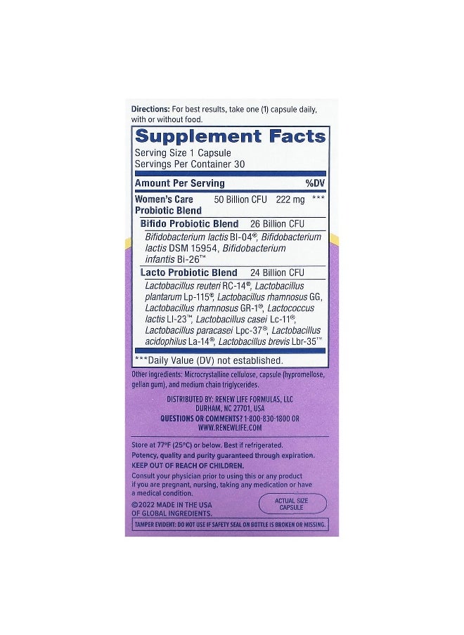 Renew Life, Women's Care Probiotic, 50 Billion CFU, 30 Vegetarian Capsules