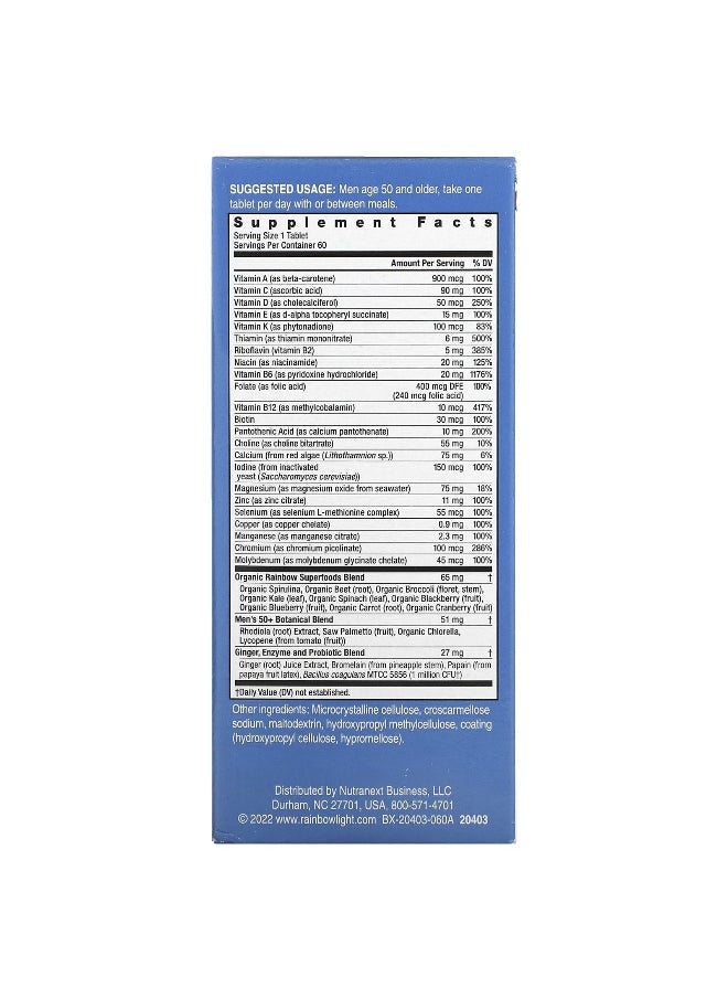 Rainbow Light, Men's One 50+ Daily Multivitamin, High Potency, 60 Vegetarian Tablets