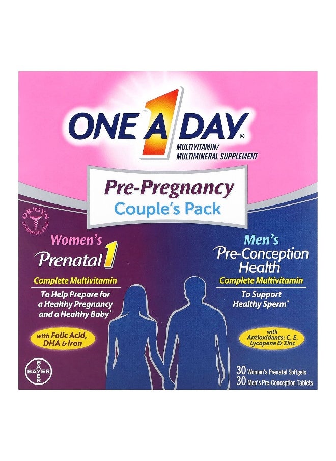One-A-Day, Pre-Pregnancy Couple's Pack, Women's Prenatal 1 & Men's Pre-Conception Health, 30 Women's Prenatal Softgels, 30 Men's Pre-Conception Tablets