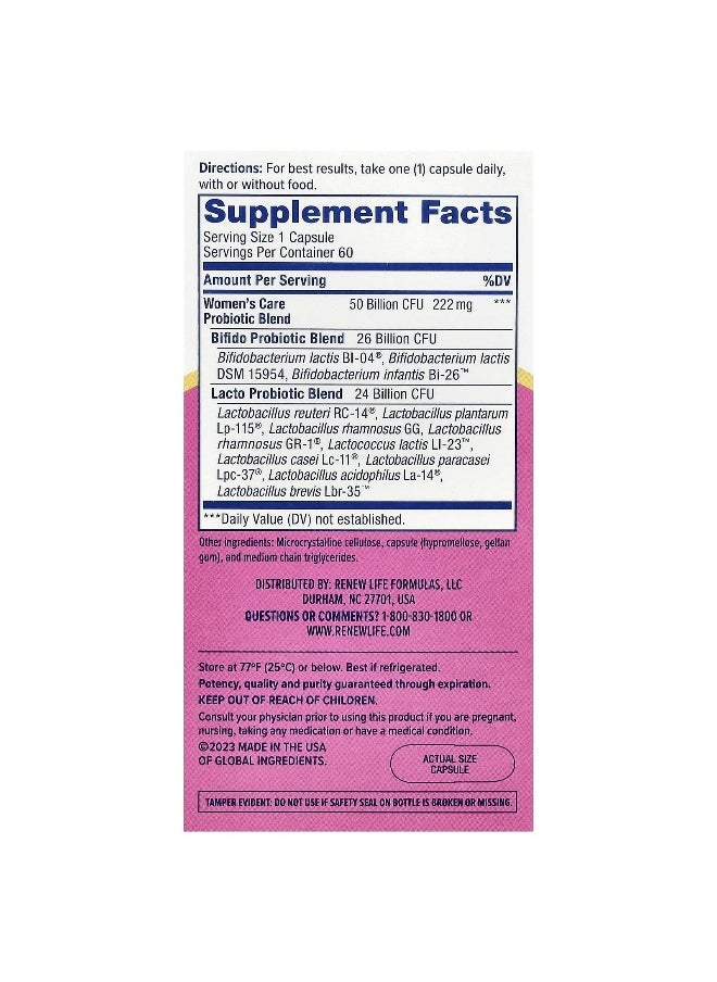 Renew Life, Women's Care Probiotic, 50 Billion CFU, 60 Vegetarian Capsules