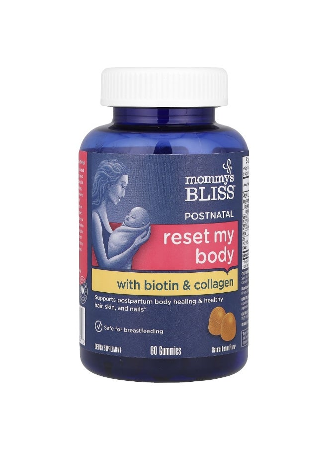 Mommy's Bliss, Postnatal Reset My Body With Biotin & Collagen, Natural Lemon, 60 Gummies
