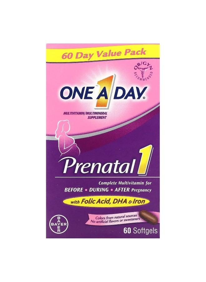 One-A-Day, Prenatal 1 with Folic Acid, DHA & Iron, 60 Softgels