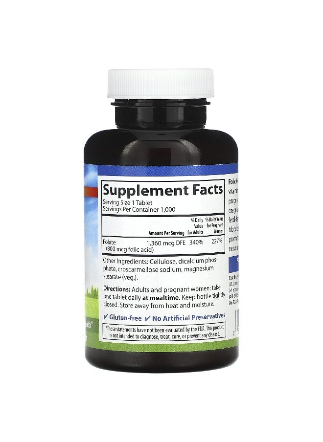 Carlson, Folic Acid, 800 mcg, 1,000 Vegetarian Tablets