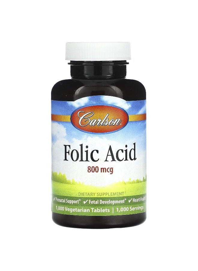 Carlson, Folic Acid, 800 mcg, 1,000 Vegetarian Tablets