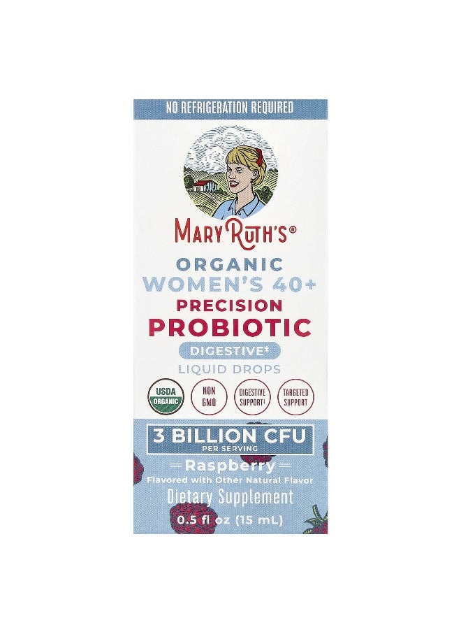 MaryRuth's, Organic Women's 40+ Precision Probiotic, Liquid Drops, Raspberry, 3 Billion CFU, 0.5 fl oz (15 ml)