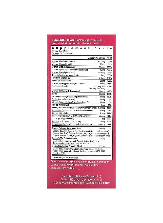 Rainbow Light, Women's One 50+, Daily Multivitamin, High Potency , 60 Vegetarian Tablets