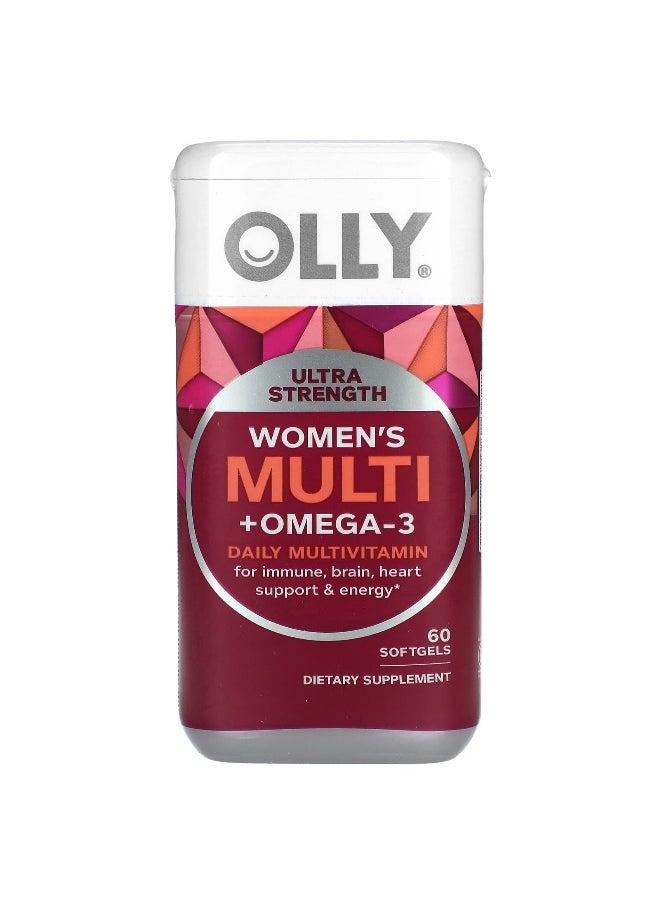 OLLY, Women's Multi + Omega-3, Daily Multivitamin, Ultra Strength, 60 Softgels