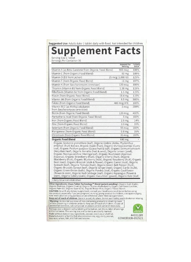 Garden of Life, Organics, Women's Once Daily, 30 Vegan Tablets