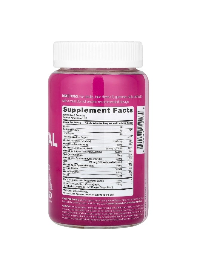 Pink, Prenatal Multi Gummies + DHA, Folic Acid, Natural Fruit, 60 Gummies