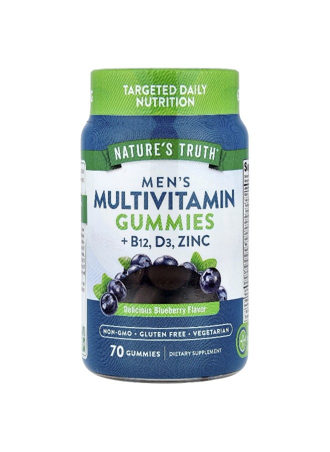 Nature's Truth, Men's Multivitamin Gummies + B12, D3, Zinc, Delicious Blueberry, 70 Gummies