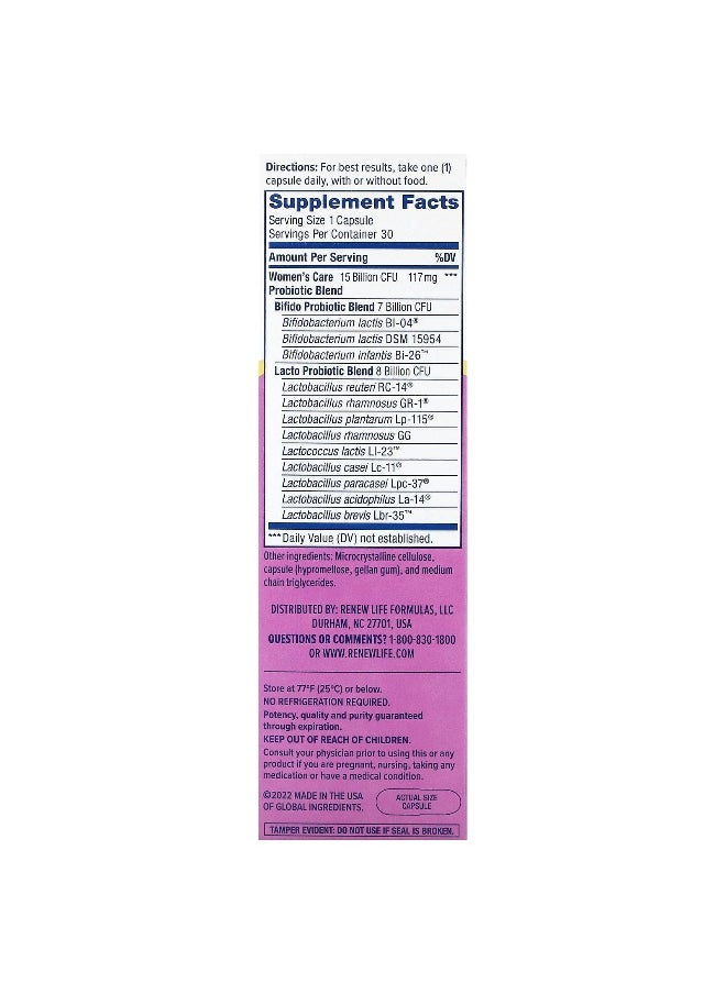 Renew Life, Women's Care Probiotic, 15 Billion CFU, 30 Vegetarian Capsules