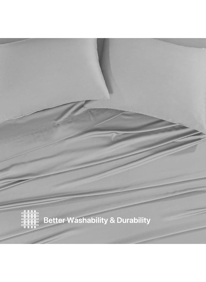 NATUREFIELD 4Pcs Sheets Set King Size Rayon Derived from Bamboo Bed Sheets Soft Breathable 1 Flat Sheet, 1 Fitted Sheet, 2 Pillowcases LightGray