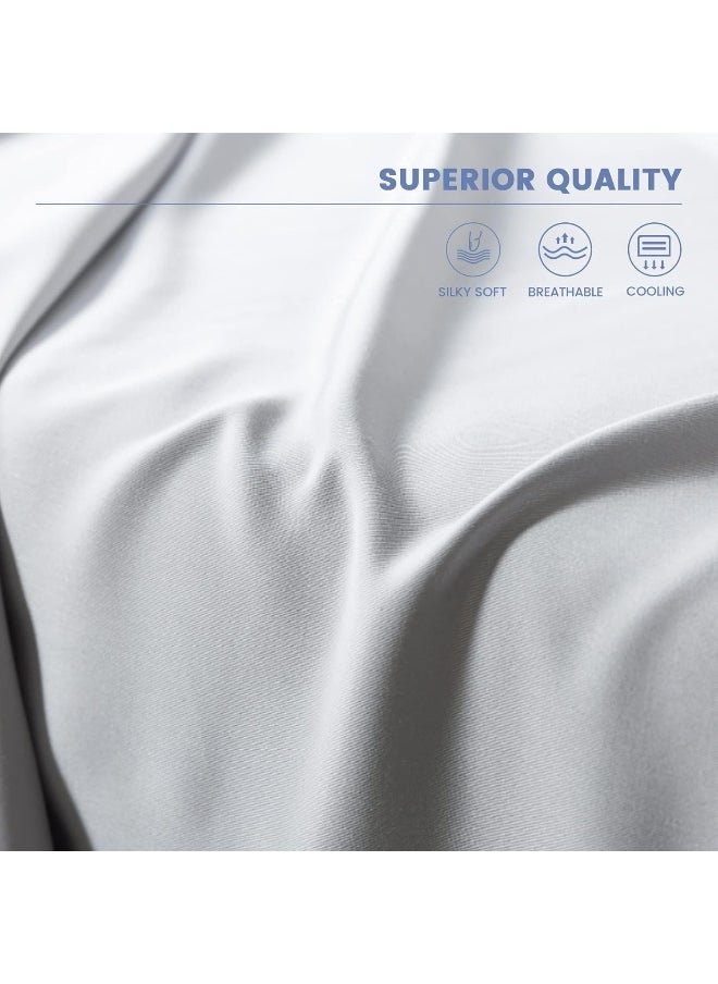 NATUREFIELD 4Pcs Sheets Set King Size Rayon Derived from Bamboo Bed Sheets Soft Breathable 1 Flat Sheet, 1 Fitted Sheet, 2 Pillowcases LightGray