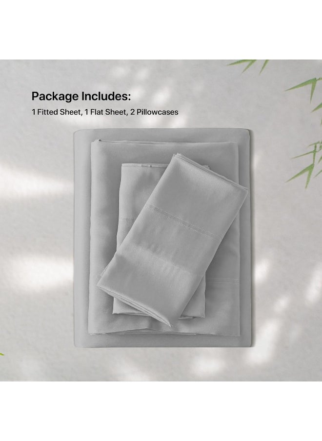 NATUREFIELD 4Pcs Sheets Set King Size Rayon Derived from Bamboo Bed Sheets Soft Breathable 1 Flat Sheet, 1 Fitted Sheet, 2 Pillowcases LightGray
