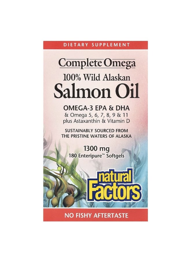 Natural Factors, Complete Omega, 100% Wild Alaskan Salmon Oil, 1,300 mg, 180 Enteripure Softgels
