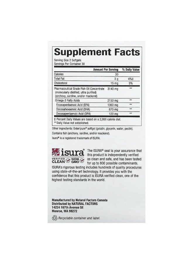 Natural Factors, RxOmega-3 Ultra Strength, 2,150 mg, 60 Softgels (1,075 mg per Softgel)