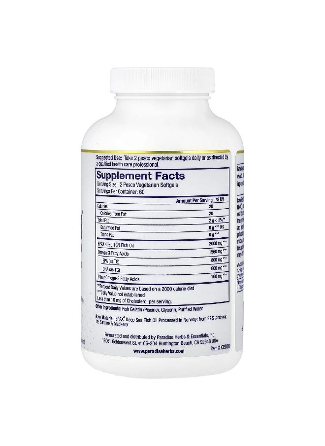 Paradise Herbs, Omega-Sure®, Premium Omega-3 Fish Oil, 120 Pesco Vegetarian Softgels
