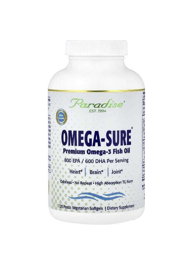 Paradise Herbs, Omega-Sure®, Premium Omega-3 Fish Oil, 120 Pesco Vegetarian Softgels