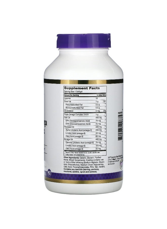 21st Century, Triple Omega Complex 3-6-9, 180 Enteric Coated Softgels