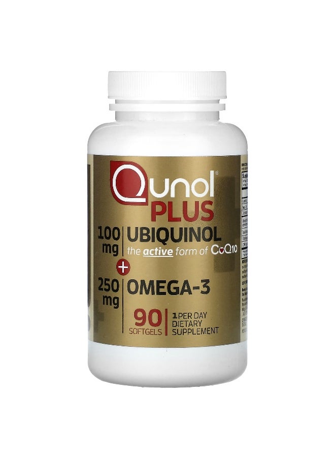 Qunol, Plus Ubiquinol + Omega-3, 100 mg + 250 mg, 90 Softgels