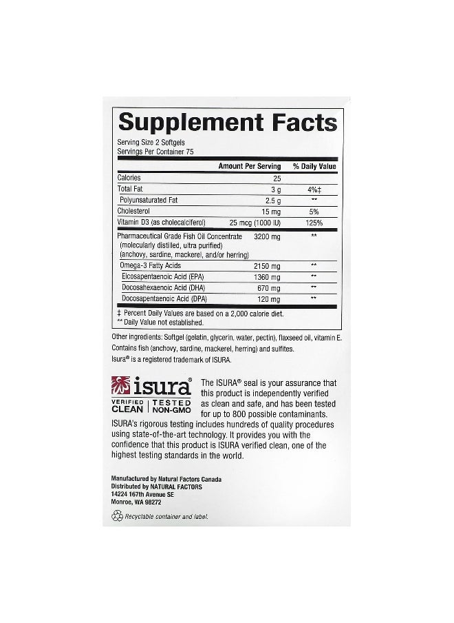 Natural Factors, RxOmega-3  Ultra Strength with Vitamin D3, 150 Softgels