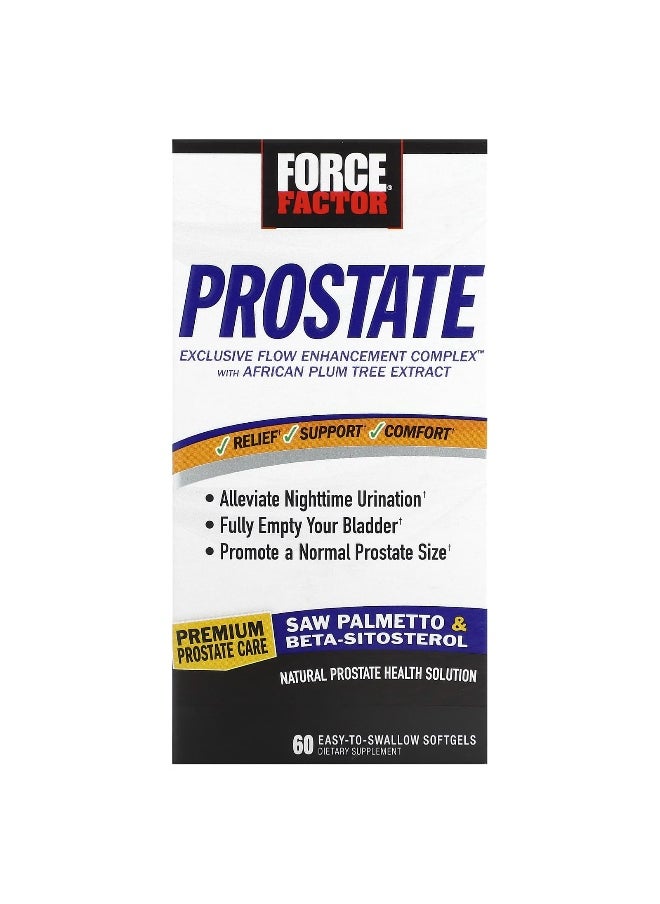 Force Factor, Prostate, Natural Prostate Health Solution, 60 Easy-To-Swallow Softgels