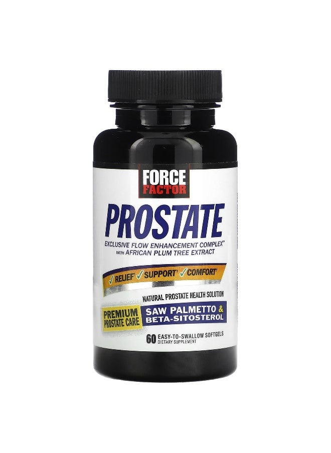 Force Factor, Prostate, Natural Prostate Health Solution, 60 Easy-To-Swallow Softgels