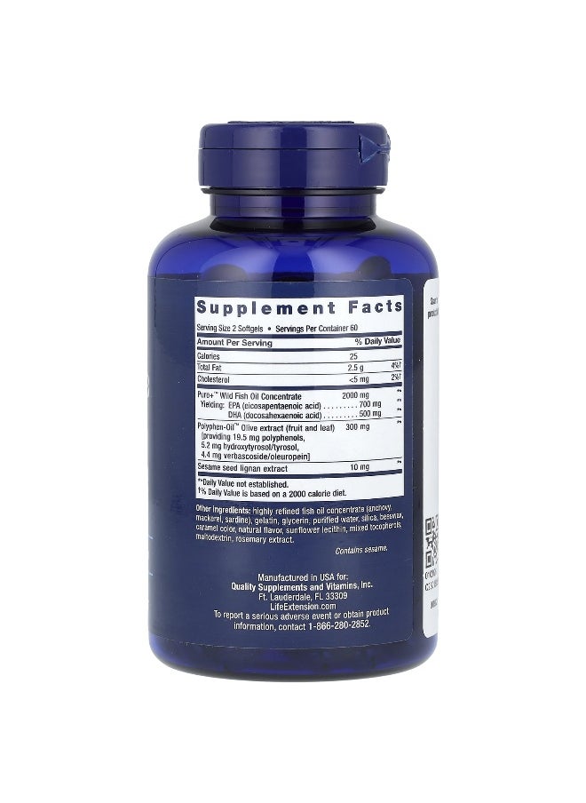 Life Extension, Super Omega-3, EPA/DHA Fish Oil, Sesame Lignans & Olive Extract, 120 Softgels