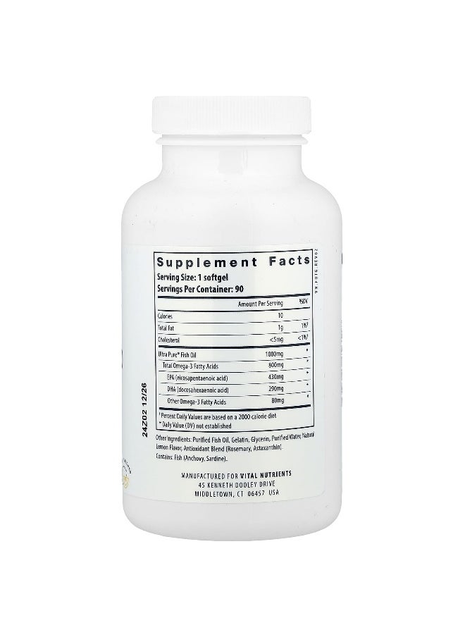 Vital Nutrients, Ultra Pure® Omega-3, Fish Oil 800, Lemon, 90 Softgels