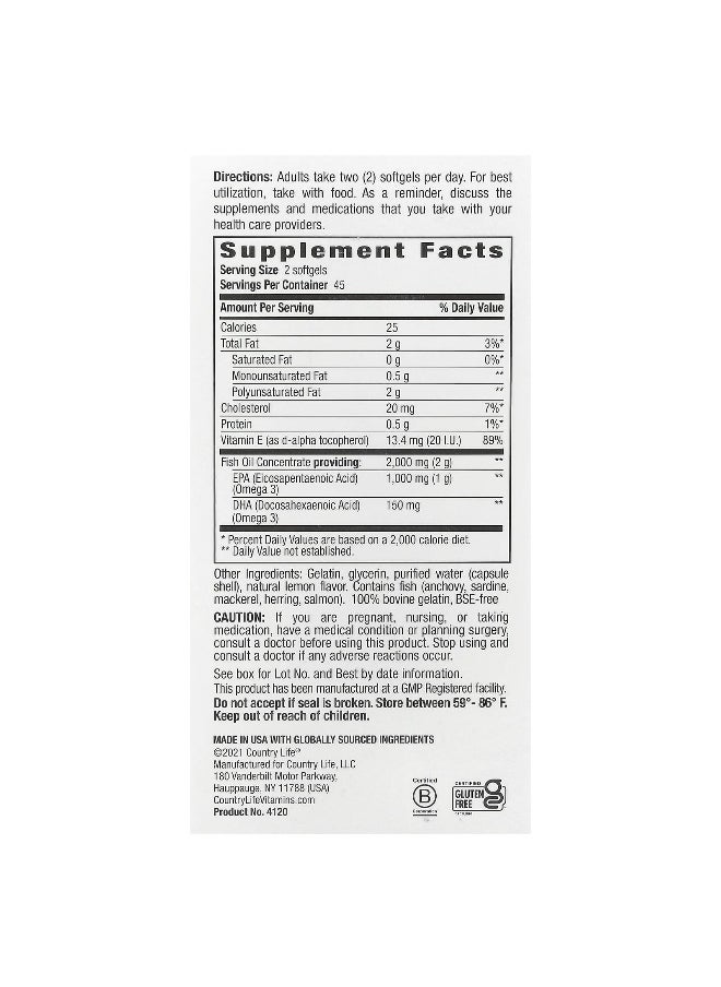 Country Life, Omega 3 Mood®, Natural Lemon, 90 Softgels