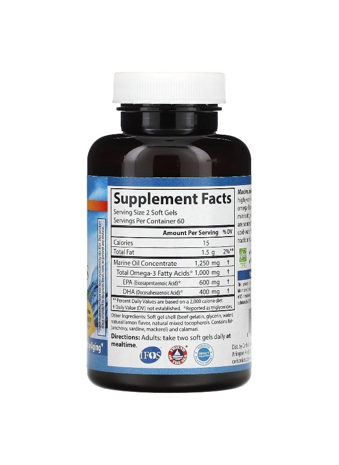 Carlson, Maximum Omega Minis, Natural Lemon, 1,000 mg, 120 Mini Softgels (500 mg per Soft Gel)