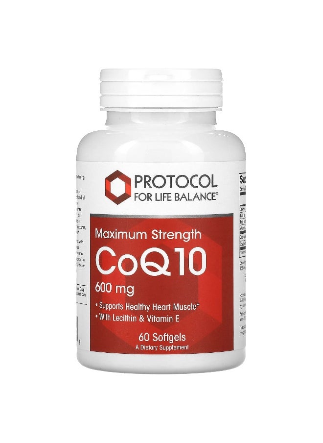 Protocol for Life Balance, CoQ10, Maximum Strength, 600 mg, 60 Softgels