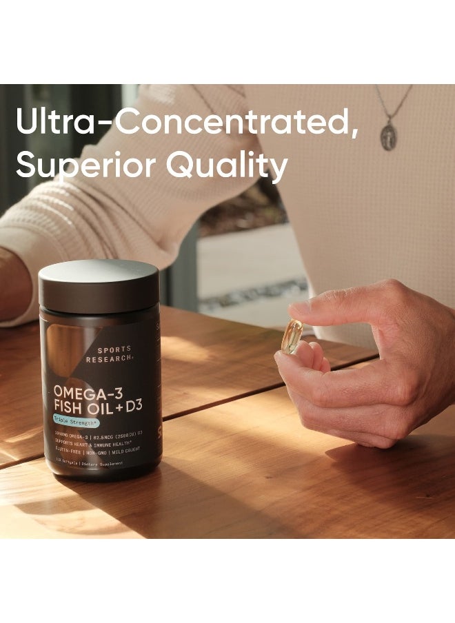Sports Research, Omega-3 Fish Oil + D3, Triple Strength , 1,040 mg & 62.5 mcg (2,500 IU), 120 Softgels