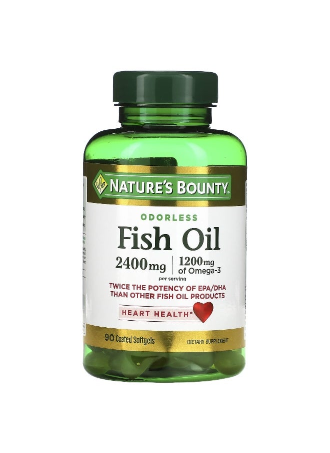 Nature's Bounty, Odorless Fish Oil, 2,400 mg, 90 Coated Softgels (1,200 mg per Softgel)